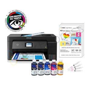 Epson EcoTank ET-15000 A3 Sublimation Printer Package including a 5 colour set of Inktec Sublinova dye sublimation ink, sublimation paper and a custom ICC profile.