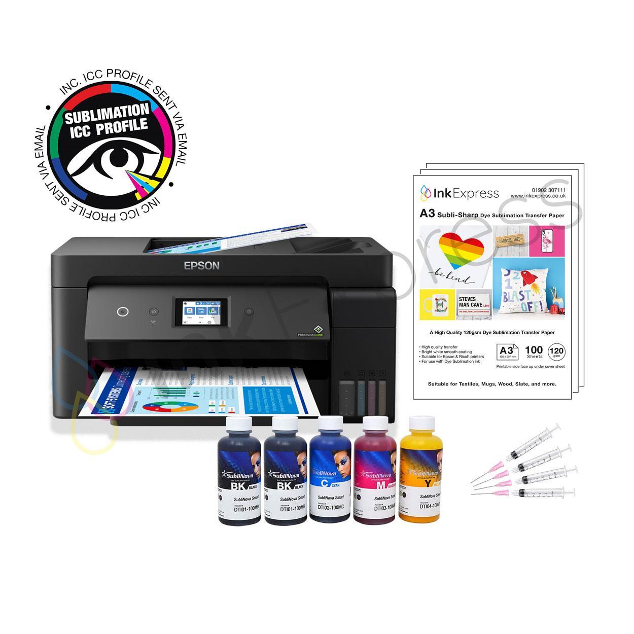 A3/A3+ Sublimation Starter Package: Epson EcoTank ET-15000 - Printer + 5 x  100ml Ink & Paper