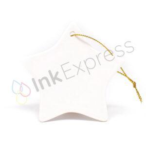 Sublimation ceramic hanging star decoration, perfect for customising with unique designs. This versatile piece is part of our Christmas sublimation blanks collection and serves as an ideal ceramic sublimation ornament for creating personalised Christmas decorations and memorable gifts.