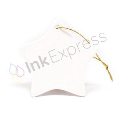 Sublimation ceramic hanging star decoration, perfect for customising with unique designs. This versatile piece is part of our Christmas sublimation blanks collection and serves as an ideal ceramic sublimation ornament for creating personalised Christmas decorations and memorable gifts.