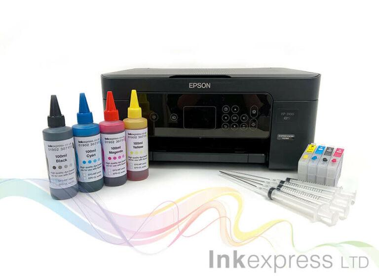 Refillable Printer Package: Epson Expression Home XP-3100 + Refillable Ink Cartridges + 4 x 