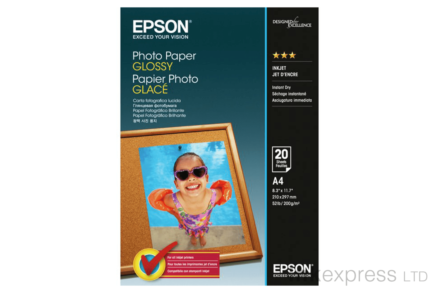 Epson A4 200gsm Glossy Photo Paper 20 Sheets Ink Express