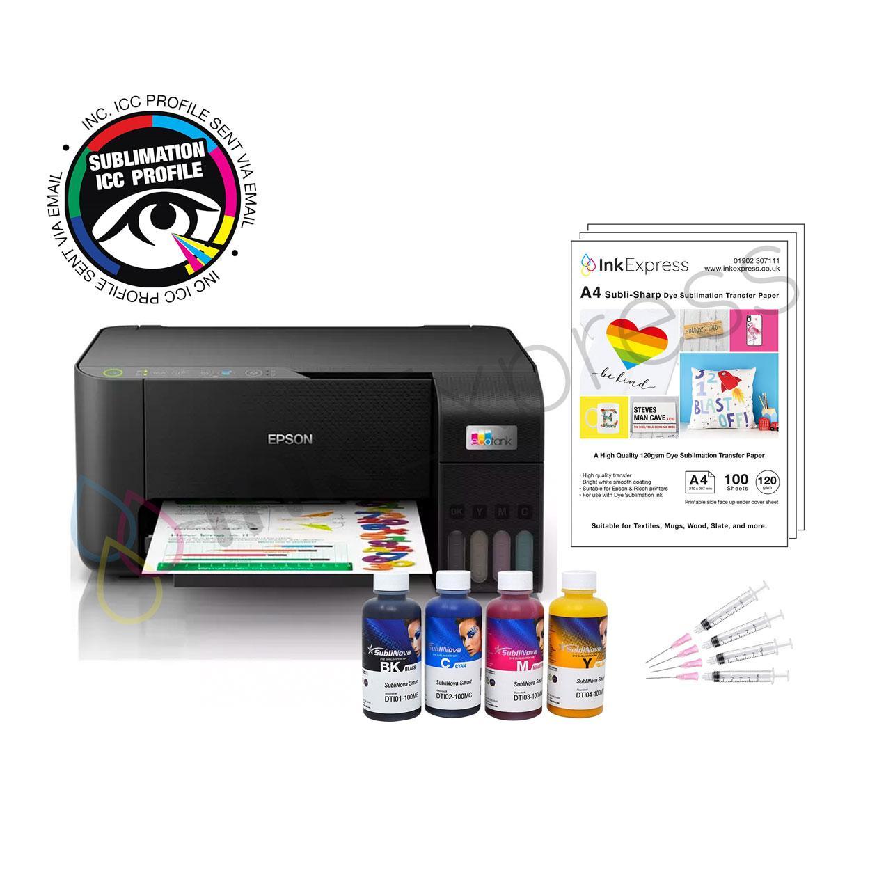 A4 Sublimation Starter Package: EPSON Ecotank ET-2810 – Printer + 4 x 100ml  Inktec Sublinova Ink + A4 Paper