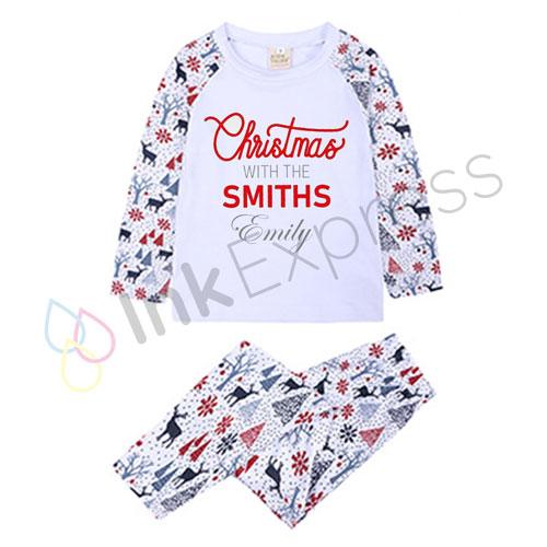 Adorable sublimation reindeer children's sublimation Christmas pyjamas from our family Christmas pyjama set, perfect for creating personalised designs. Part of our Christmas sublimation blanks collection, these pyjamas are top choice for festive-themed sublimation Christmas pyjamas.