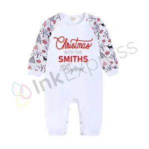 Adorable sublimation baby reindeer romper from our family Christmas pyjama set, perfect for creating personalised designs. Part of our Christmas sublimation blanks collection, this romper is a top choice for festive-themed sublimation Christmas pyjamas.