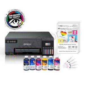 Epson EcoTank L8058 A4 Sublimation Printer Package including a 4 colour set of Inktec Sublinova dye sublimation ink, sublimation paper and a custom ICC profile.