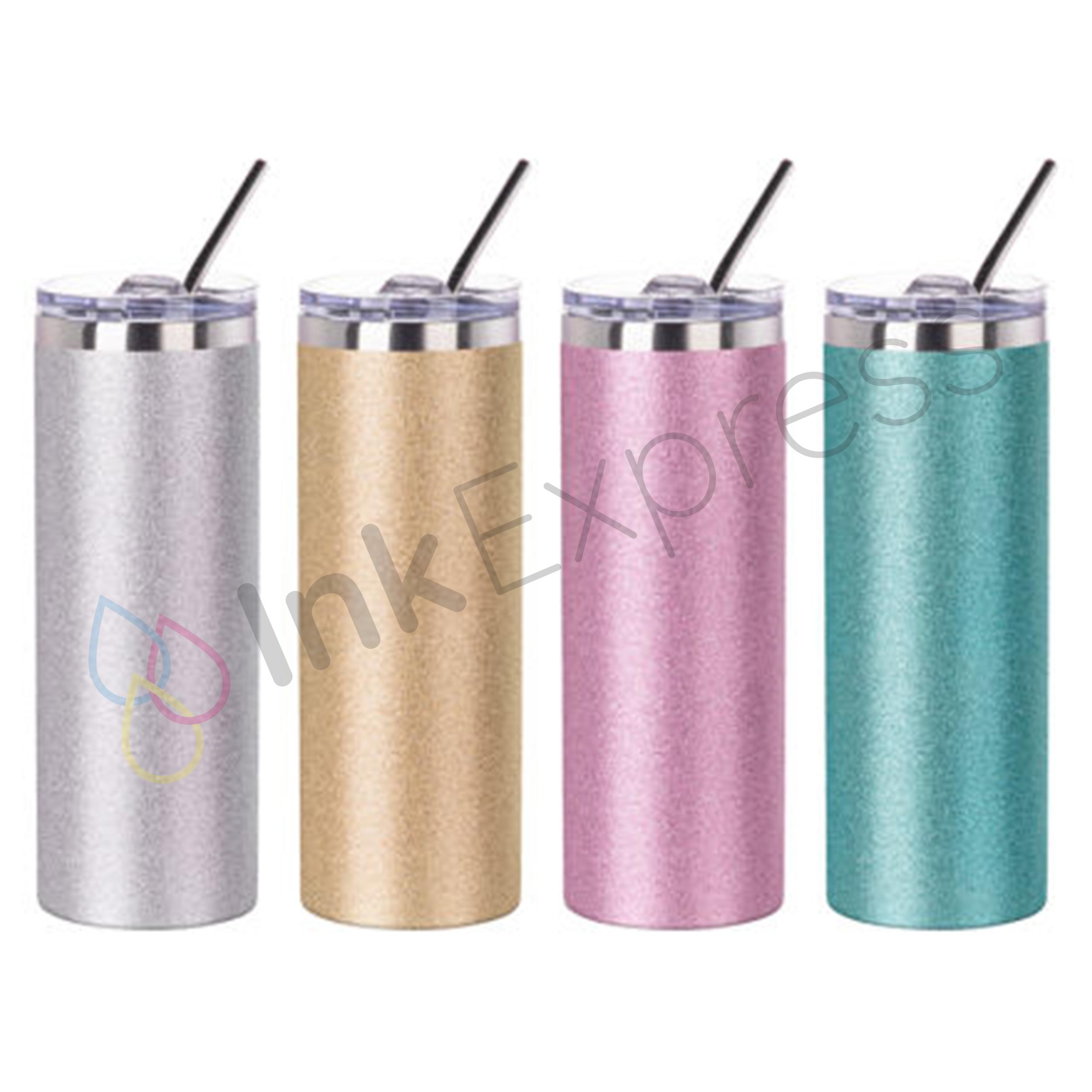 20 OZ STAINLESS STEEL SKINNY TUMBLER - WHITE GLITTER